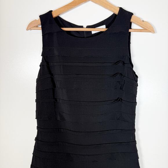 Calvin Klein Black Tiered Sheath Dress Minimalist Glam Cocktail Classic Chic - Picture 4 of 13